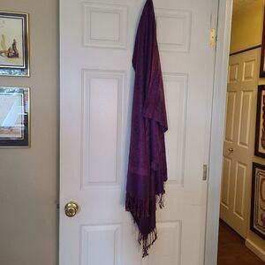 NEW 100% silk pashmina scarf purple with fringe